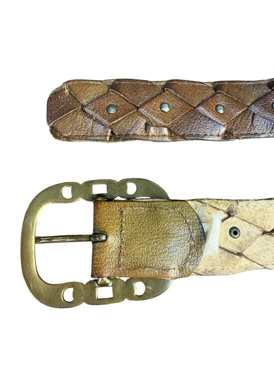 Genuine Leather Womens Brown Braided Belt With Brass Buckle Size Large